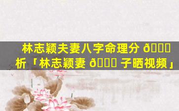 林志颖夫妻八字命理分 🐘 析「林志颖妻 🐕 子晒视频」